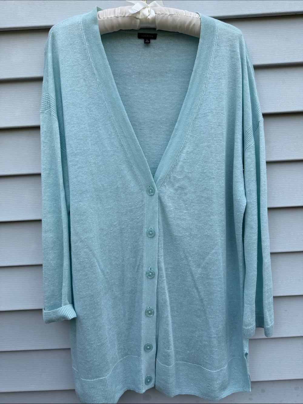 Talbots Light Blue 100% Linen V-Neck Button down  Cardigan